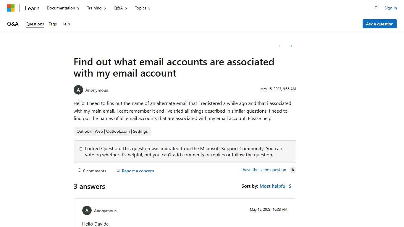 Find out what email accounts are associated with my email account - Microsoft Q&A